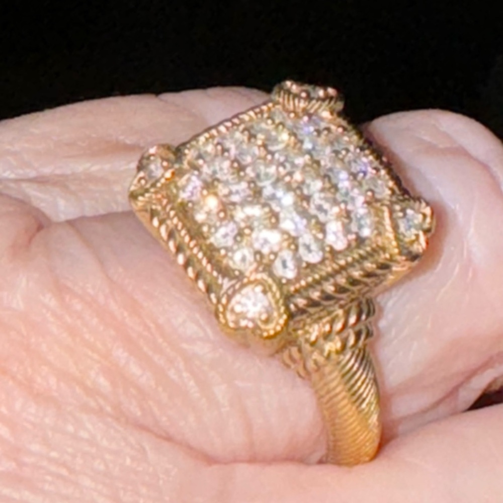 Judith Ripka Olivia Gold Clad Pave Diamonique Ring Sz 8